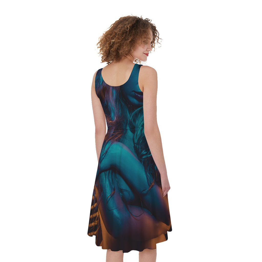 Native Indian Girl Portrait Print Women's Sleeveless Dress