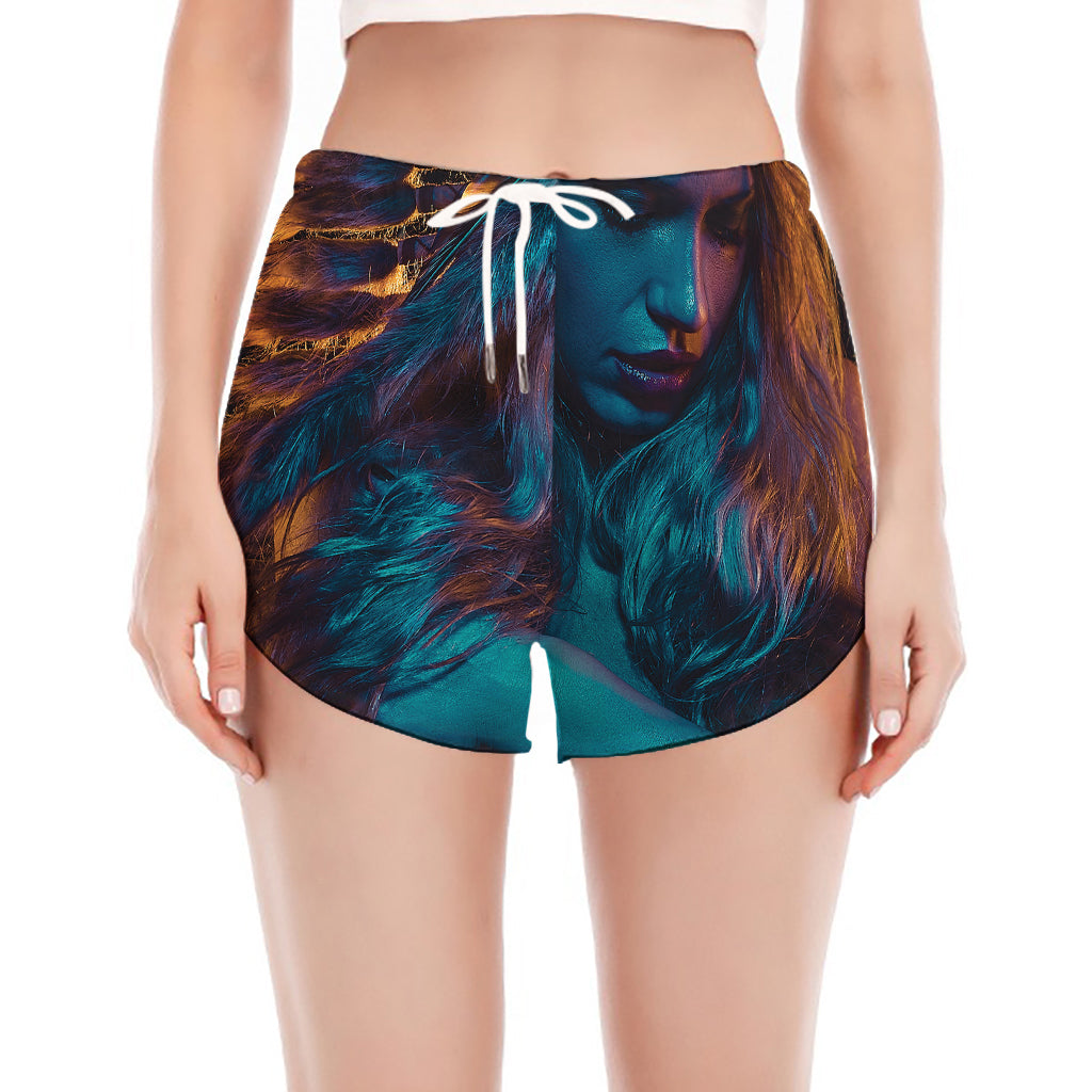 Native Indian Girl Portrait Print Women's Split Running Shorts