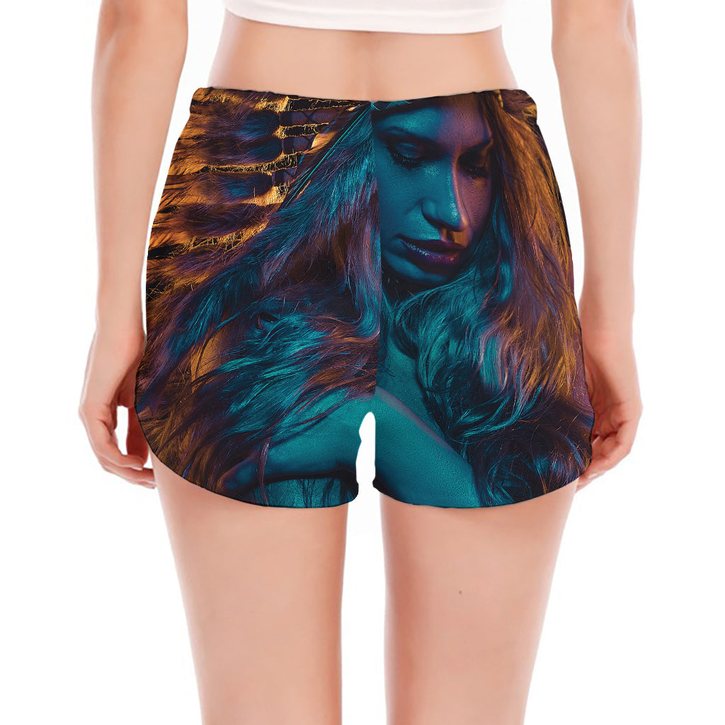 Native Indian Girl Portrait Print Women's Split Running Shorts