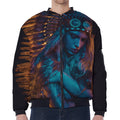 Native Indian Girl Portrait Print Zip Sleeve Bomber Jacket