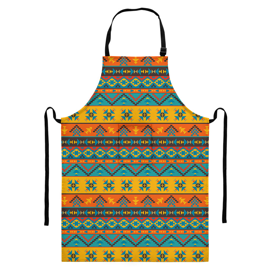 Native Indian Inspired Pattern Print Bib Apron With Pocket