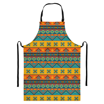 Native Indian Inspired Pattern Print Bib Apron With Pocket