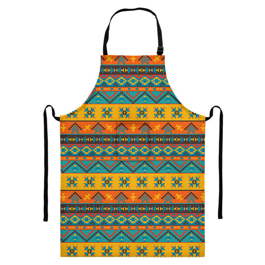 Native Indian Inspired Pattern Print Bib Apron With Pocket