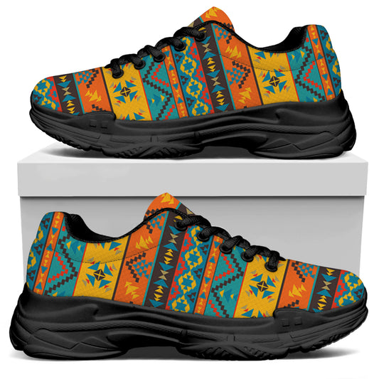 Native Indian Inspired Pattern Print Black Chunky Shoes