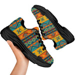 Native Indian Inspired Pattern Print Black Chunky Shoes