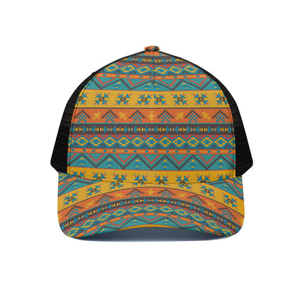 Native Indian Inspired Pattern Print Black Mesh Trucker Cap