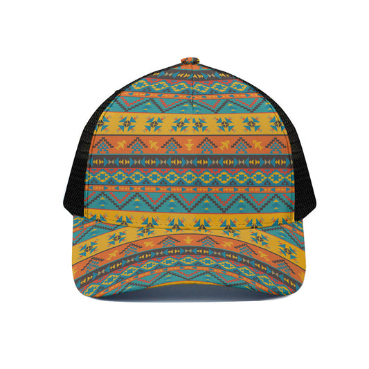 Native Indian Inspired Pattern Print Black Mesh Trucker Cap