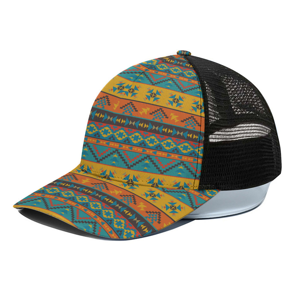 Native Indian Inspired Pattern Print Black Mesh Trucker Cap