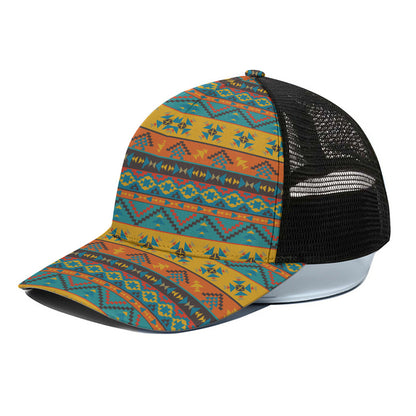 Native Indian Inspired Pattern Print Black Mesh Trucker Cap