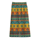 Native Indian Inspired Pattern Print Cotton Front Slit Maxi Skirt