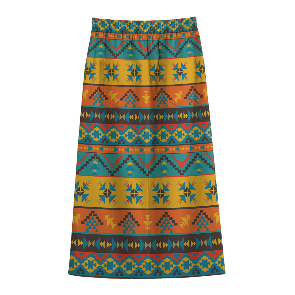 Native Indian Inspired Pattern Print Cotton Front Slit Maxi Skirt