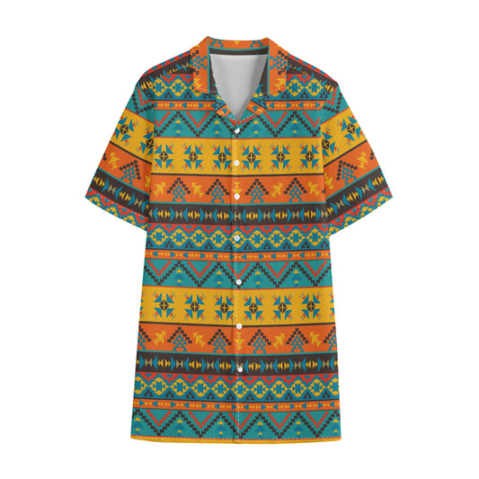 Native Indian Inspired Pattern Print Cotton Hawaiian Shirt