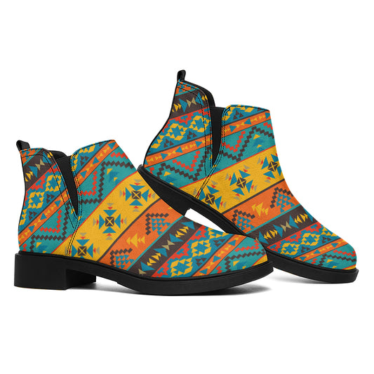 Native Indian Inspired Pattern Print Flat Ankle Boots