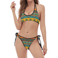 Native Indian Inspired Pattern Print Halter Scoop Tie Side Bikini