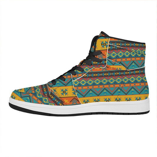 Native Indian Inspired Pattern Print High Top Leather Sneakers