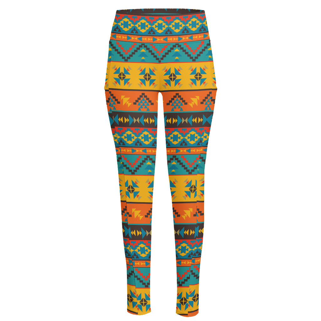 Native Indian Inspired Pattern Print High-Waisted Pocket Leggings