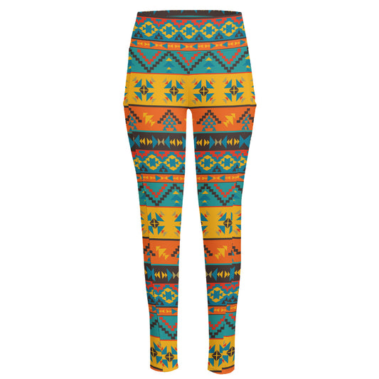 Native Indian Inspired Pattern Print High-Waisted Pocket Leggings
