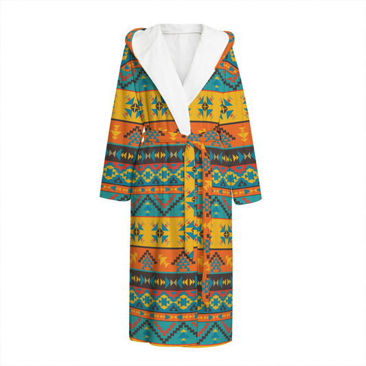 Native Indian Inspired Pattern Print Hooded Bathrobe
