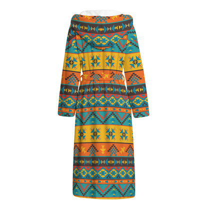 Native Indian Inspired Pattern Print Hooded Bathrobe