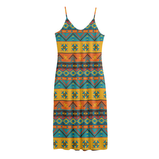 Native Indian Inspired Pattern Print Jersey Midi Cami Dress