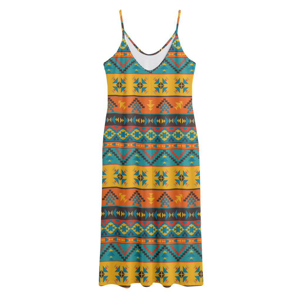 Native Indian Inspired Pattern Print Jersey Midi Cami Dress