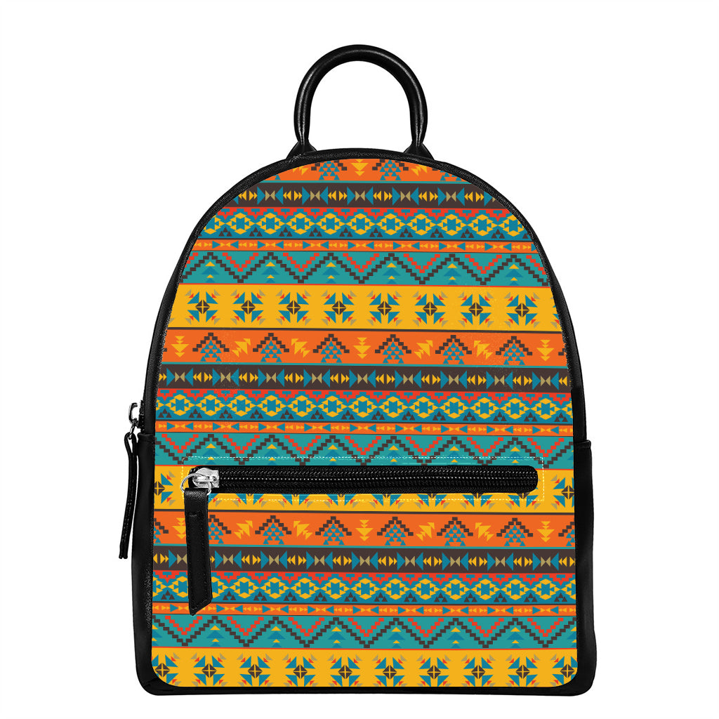 Native Indian Inspired Pattern Print Leather Backpack