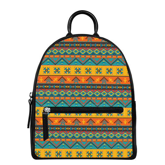 Native Indian Inspired Pattern Print Leather Backpack