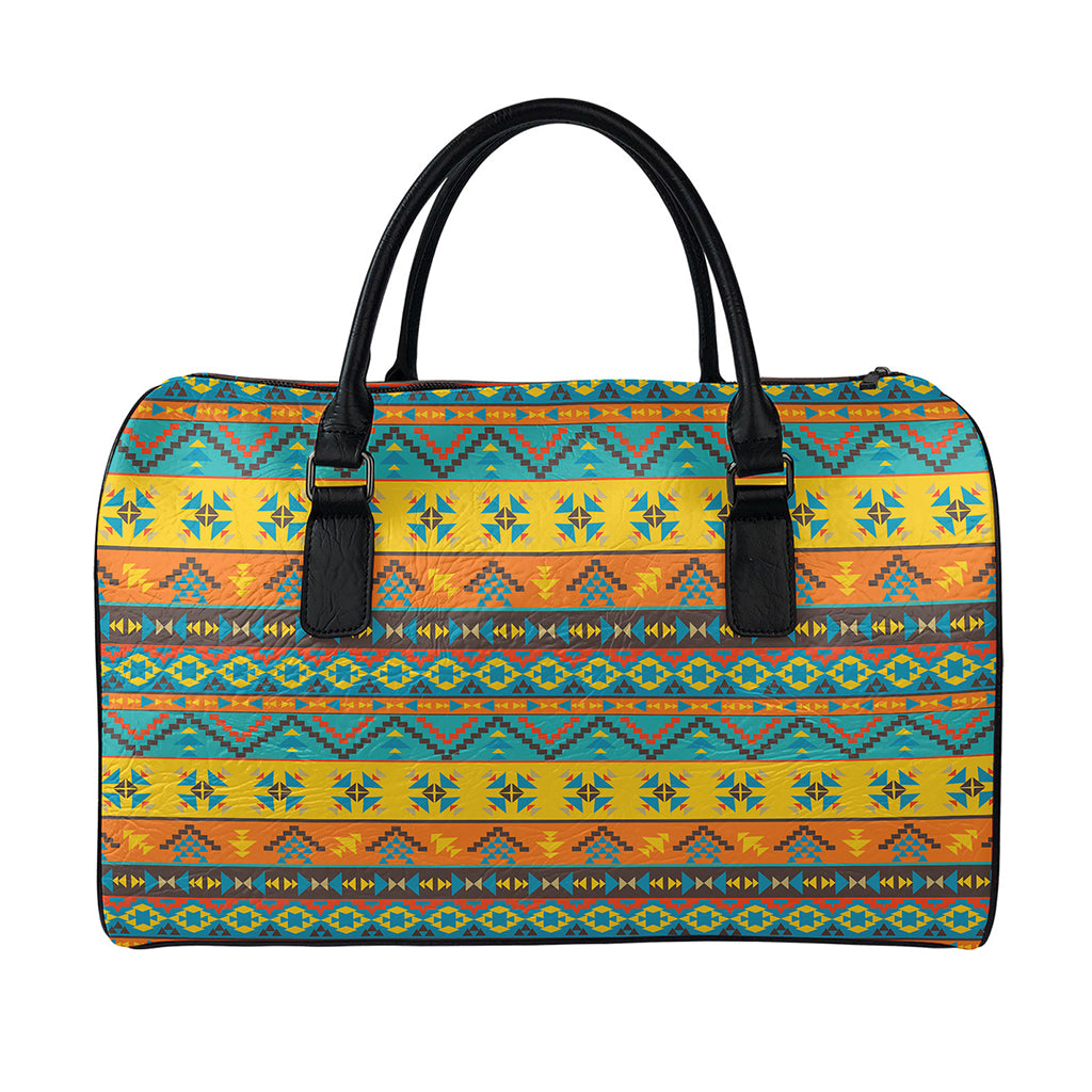 Native Indian Inspired Pattern Print Leather Duffle Bag