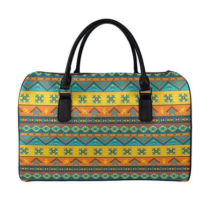Native Indian Inspired Pattern Print Leather Duffle Bag