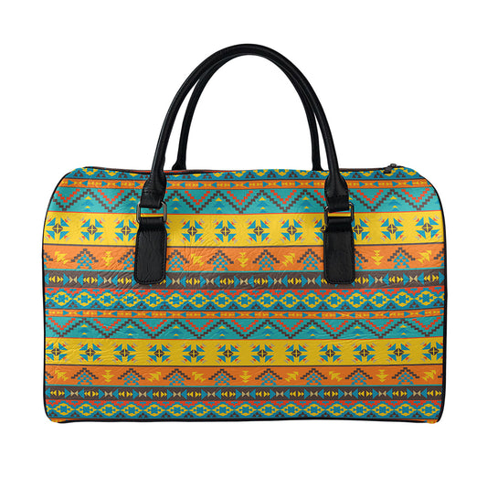 Native Indian Inspired Pattern Print Leather Duffle Bag