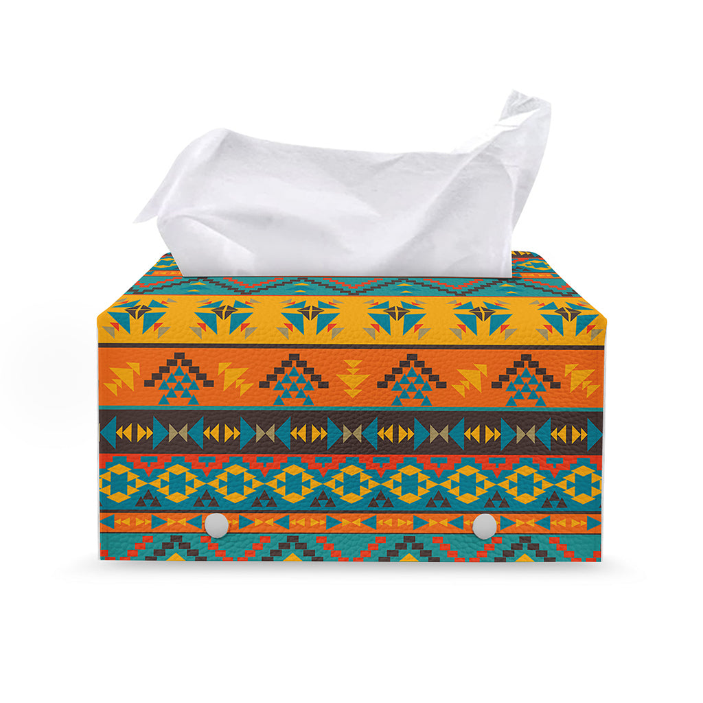 Native Indian Inspired Pattern Print Leather Tissue Box Cover