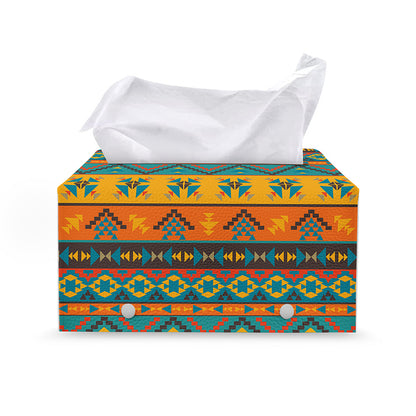 Native Indian Inspired Pattern Print Leather Tissue Box Cover
