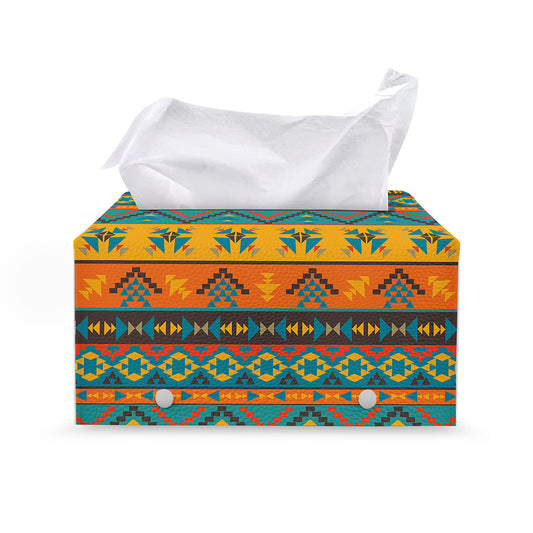 Native Indian Inspired Pattern Print Leather Tissue Box Cover
