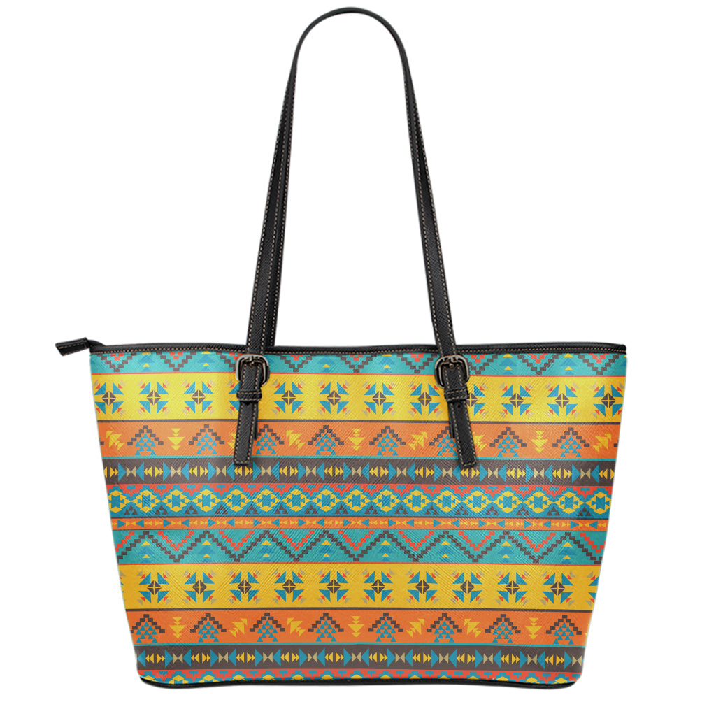 Native Indian Inspired Pattern Print Leather Tote Bag