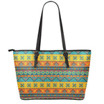 Native Indian Inspired Pattern Print Leather Tote Bag