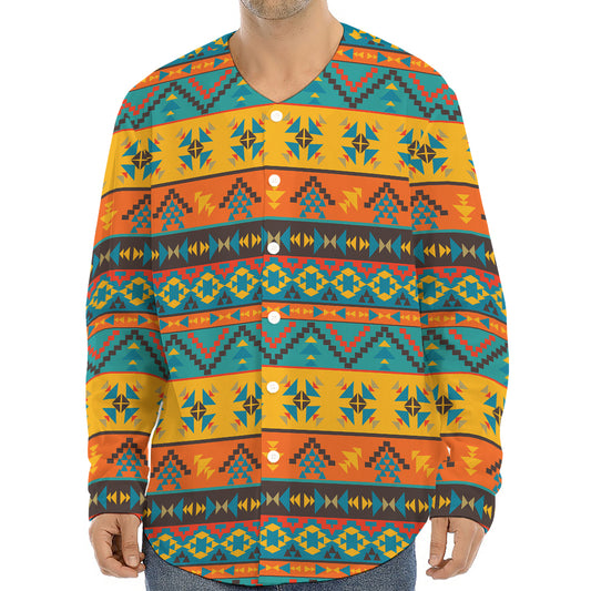 Native Indian Inspired Pattern Print Long Sleeve Baseball Jersey