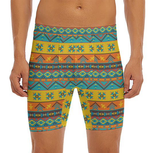 Native Indian Inspired Pattern Print Men's Long Boxer Briefs