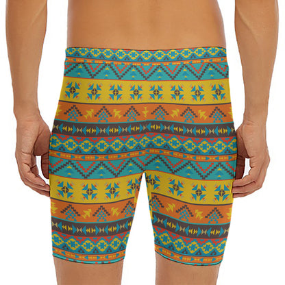 Native Indian Inspired Pattern Print Men's Long Boxer Briefs