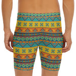 Native Indian Inspired Pattern Print Men's Long Boxer Briefs