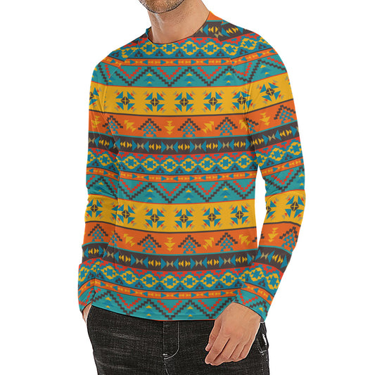 Native Indian Inspired Pattern Print Men's Long Sleeve Rash Guard
