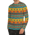 Native Indian Inspired Pattern Print Men's Long Sleeve Rash Guard