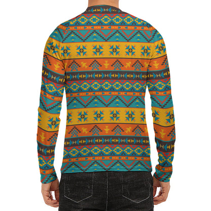 Native Indian Inspired Pattern Print Men's Long Sleeve Rash Guard