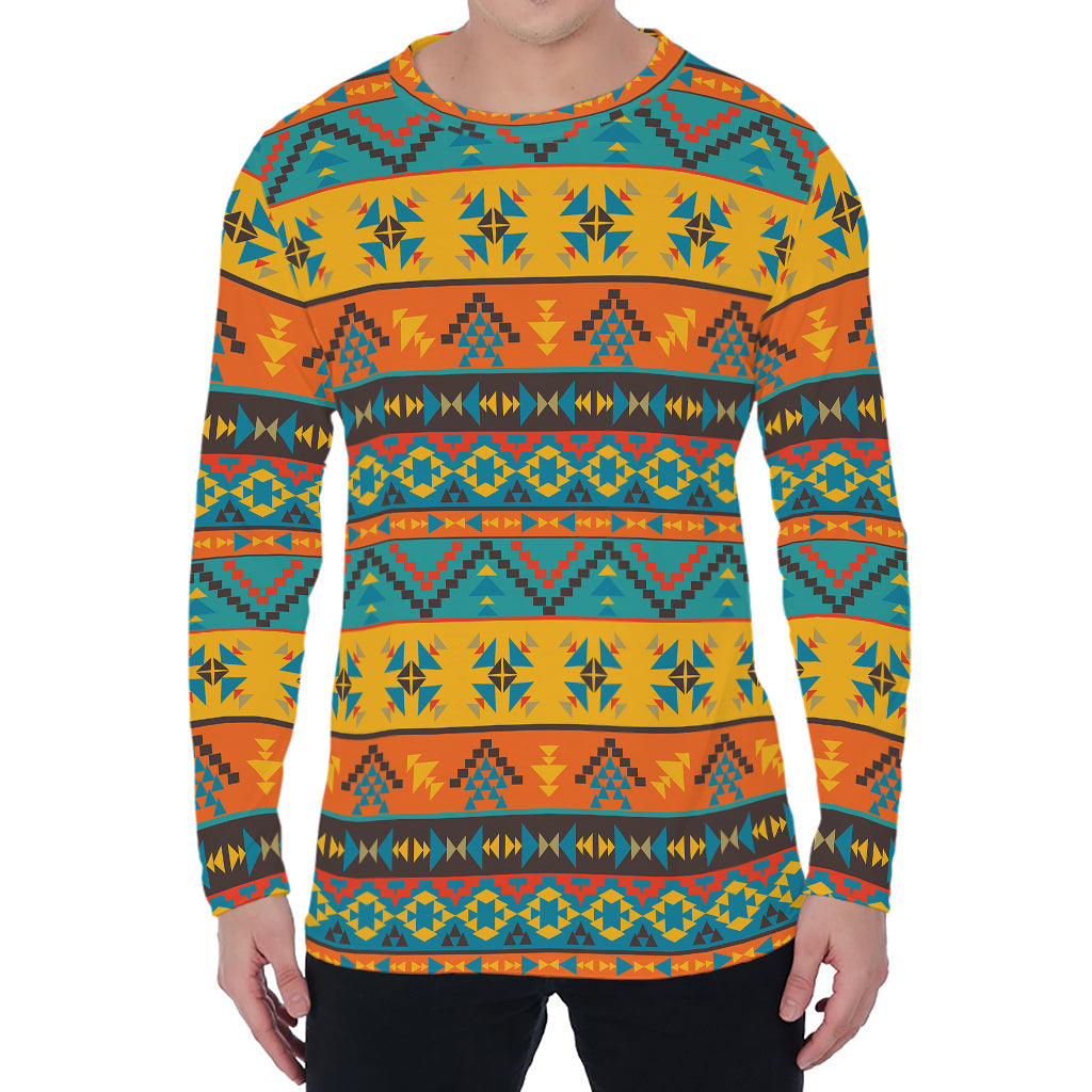 Native Indian Inspired Pattern Print Men's Long Sleeve T-Shirt