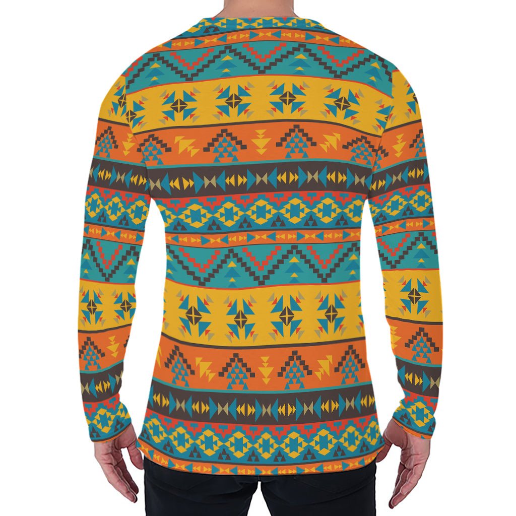 Native Indian Inspired Pattern Print Men's Long Sleeve T-Shirt