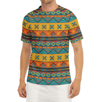 Native Indian Inspired Pattern Print Men's Short Sleeve Rash Guard