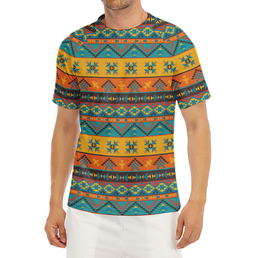 Native Indian Inspired Pattern Print Men's Short Sleeve Rash Guard