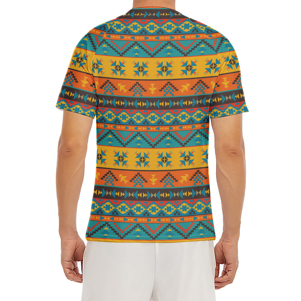 Native Indian Inspired Pattern Print Men's Short Sleeve Rash Guard