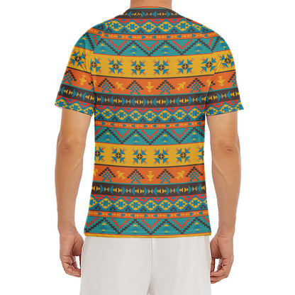 Native Indian Inspired Pattern Print Men's Short Sleeve Rash Guard