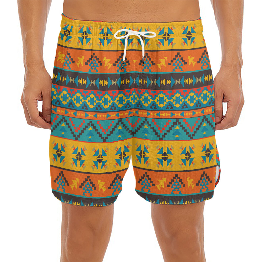 Native Indian Inspired Pattern Print Men's Split Running Shorts