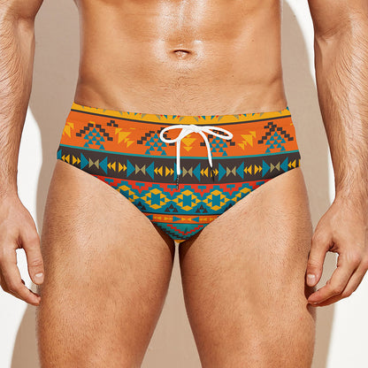 Native Indian Inspired Pattern Print Men's Swim Briefs